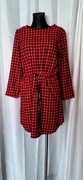 Sukienka damska czarno-czerwona w kratę z wiązaniem, rozmiar 40