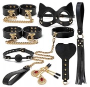 Zestaw BDSM, kajdanki, maska, pejcz, walizka