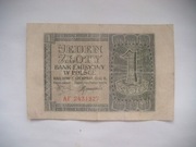 POLSKA BANKNOT 1 zł 1941 r.  seria AF