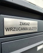 TABLICZKA NA SKRZYNKĘ Zakaz Wrzucania Ulotek Grawer