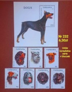 Znaczki fauna:232: psy, zwierzęta- Tanzania 1993r **