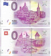 Zestaw 2 "0" Euro Souvenir La Valetta Malta ,Lucerna Szwajcaria Stany 1/-1