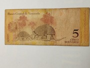 Sprzedam banknot Wenezuela 5 Bolivares 2007r. stan db.