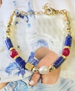 BRANSOLETKA STAL SZLACHETNA 316L PERŁA KAMIEŃ LAPIS LAZULI  DZIEŃ KOBIET 