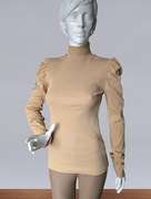 Beżowy prążkowany golf z marszczonymi bufkami, rozmiar uniwersalny 