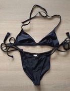 Czarne bikini kostium kąpielowy strój lato wiązany XS / S