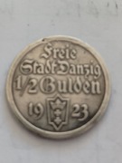 Srebrna moneta 1/2 guldena 1923r