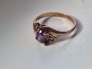 Stary pierścionek złoty prl ametyst 16 17 złoto vintage