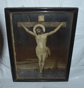 Oleodruk Jezus na krzyżu lata 30-ste XX w.