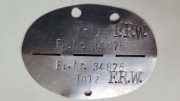 nieśmiertelnik - kodowany: 1012  F.R.W. / Feldpost Nr. 34876 
