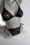 Piękne czarne bikini dwuczęściowy strój kąpielowy S/Mwiązany odważny string