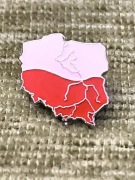 PRZYPINKA PIN WPINKA BIAŁO-CZERWONA POLSKA ż KONTUREM WISŁY