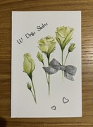 Kartka okolicznościowa malowana akwarela eustoma róża ręcznie malowana