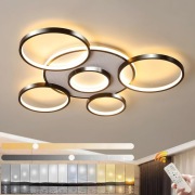 Lampa sufitowa LED 6 pierścieni 86W 85cm pilot czarno-biała