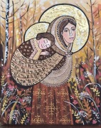 Matka Boska niosąca w chuście obraz na płótnie 30x40cm akryl szlagmetal 