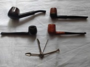 Fajki drewniane 4 sztuki + ubijak, lata 70. Vintage