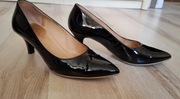 Czółenka, szpilki, skórzane buty na obcasie Ryłko czarne lakierowane