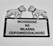 Tabliczka ostrzegawcza uwaga pies AMSTAFF +  na tabliczce dowolny tekst