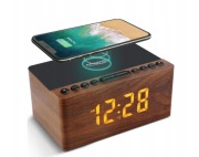 Radiobudzik Z Ładowarką Indukcyjną Drewniana Szyba Funkcja Drzemki