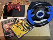 PlatStation2 Ps2 slim ,czerwony pad, kierownica,3 gry