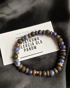 Bransoletka z lawą wulkaniczną, sodalitem i drewnem