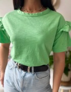 Bawełniana zielona bluzeczka t-shirt z falbanką rozmiar S Selected Femme