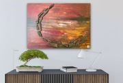 Obraz abstrakcyjny akrylowy na płótnie 90*65 z korą sosny 