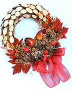 Wianek jesienny hand made drewienka stroik cmentarz bordowy brązowy