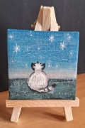 Mini obraz na płótnie ręcznie malowany akrylami Kot prezent mini painting