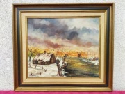 Obraz olejny na płótnie 81x71cm pejzaż zima