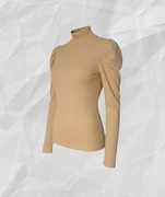 Prążkowana bluzka z golfem i marszczonymi bufkami, rozmiar uniwersalny 