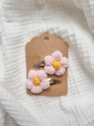 Różowe spinki do włosów kwiatki 3d puff flowers handmade na szydełku