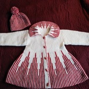 Sweterek/płaszczyk + czapeczka z włóczki, 6-12m-cy