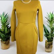 Sukienka na jesień zimę z długim rękawem Vera Lucy M miodowy musztardowy