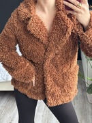 Kurtka futerko S brązowe futrzane sztuczne futro pluszowe miś faux fur