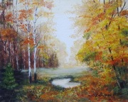 OBRAZ RĘCZNIE MALOWANY PEJZAŻ AKRYLOWY "W KOROWODZIE BARW" - 24x30cm