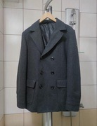 płaszcz  L męski krótki ciemnoszary grafitowy melanż fason dwurzędowy zapin