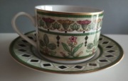 zielona filiżanka + talerzyk spodek wzór kwiatowy Silesian Porcelain szt