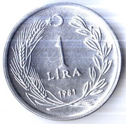 TURCJA 1 lira 1981, KM# 943, UNC