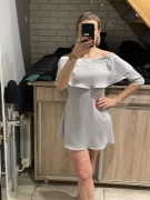 Srebrna sukienka z hiszpańskim dekoltem River Island 34