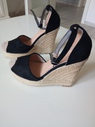 Czarne sandały na koturnie Espadryle r 38 wkł. 24cm.