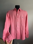 Ralph Lauren koszula męska Iniana 100 % len kolor różowo koralowy na lato L