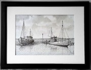 Rysunek Wejście do portu 30x40/21x30 tusz praca ręczna nowy papier art