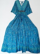 Sukienka damska letnia maxi indyjska boho etno mix niebieskiego  hindi 