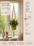 Kwietnik makrama ręcznie pleciony boho bawełna 72 cm