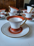 Zestaw 12 filiżanek i 10 spodków, ręcznie malowane,