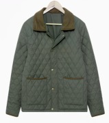 Zielona oliwka kurtka pikowana S Męska z kołnierzem Old Money Barbour style