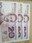 3 x banknot 20, Traugutt, kolejne numery
