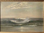 Stary obraz olejny na płótnie - fale- 110,5x80,5