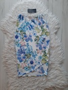 Piękna biało niebieska spódnica midi w kwiaty XS 34